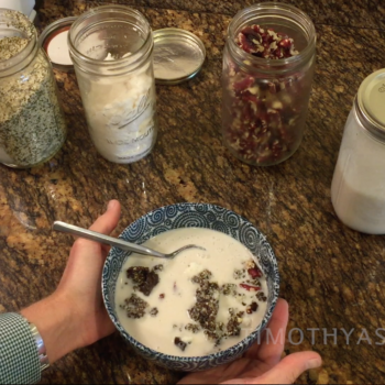 bowl of porridge with walnuts and milk